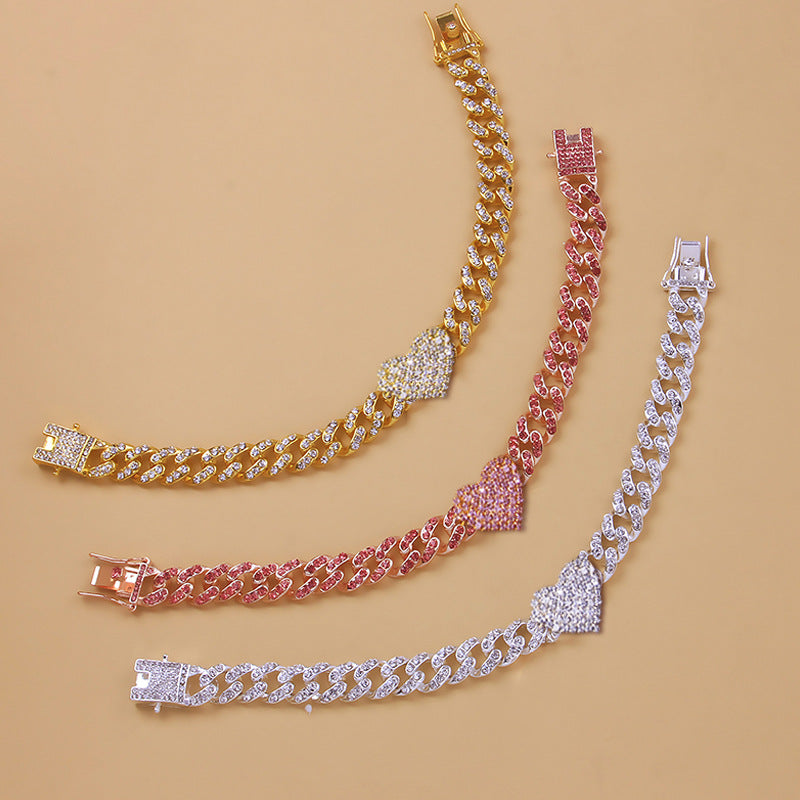 rhinestone heart cuban anklet, view 3 - MRSLM