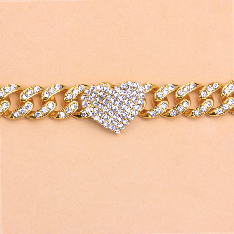 rhinestone heart cuban anklet, view 4 - MRSLM