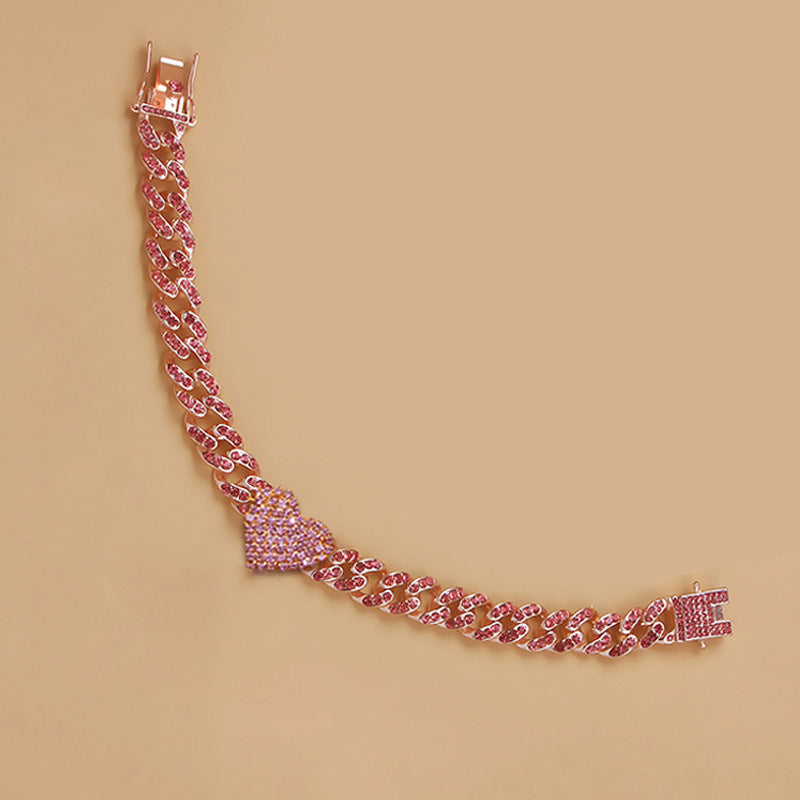 rhinestone heart cuban anklet, view 7 - MRSLM