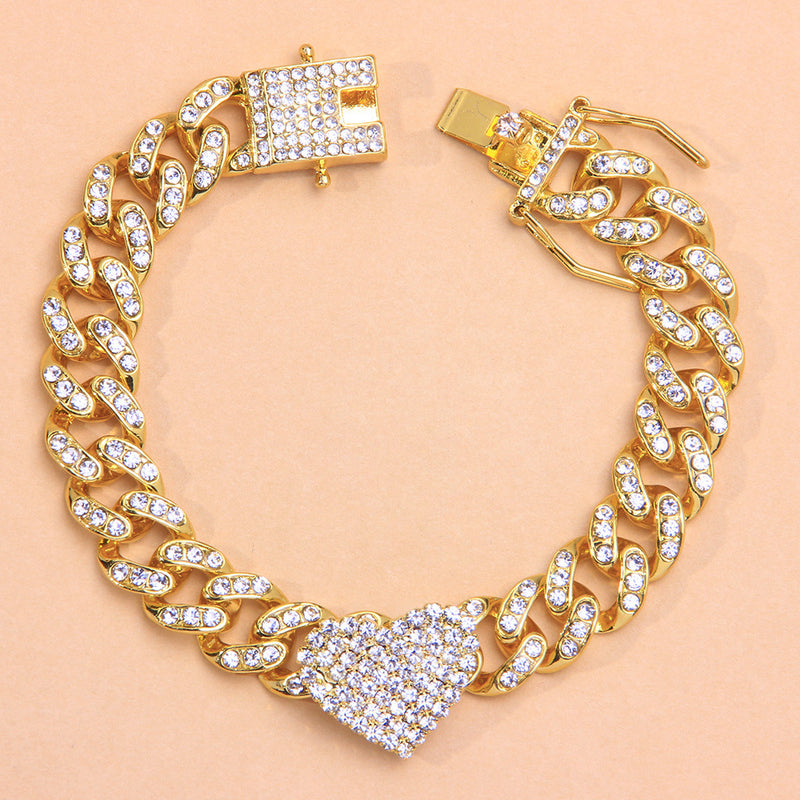 rhinestone heart cuban anklet, view 6 - MRSLM