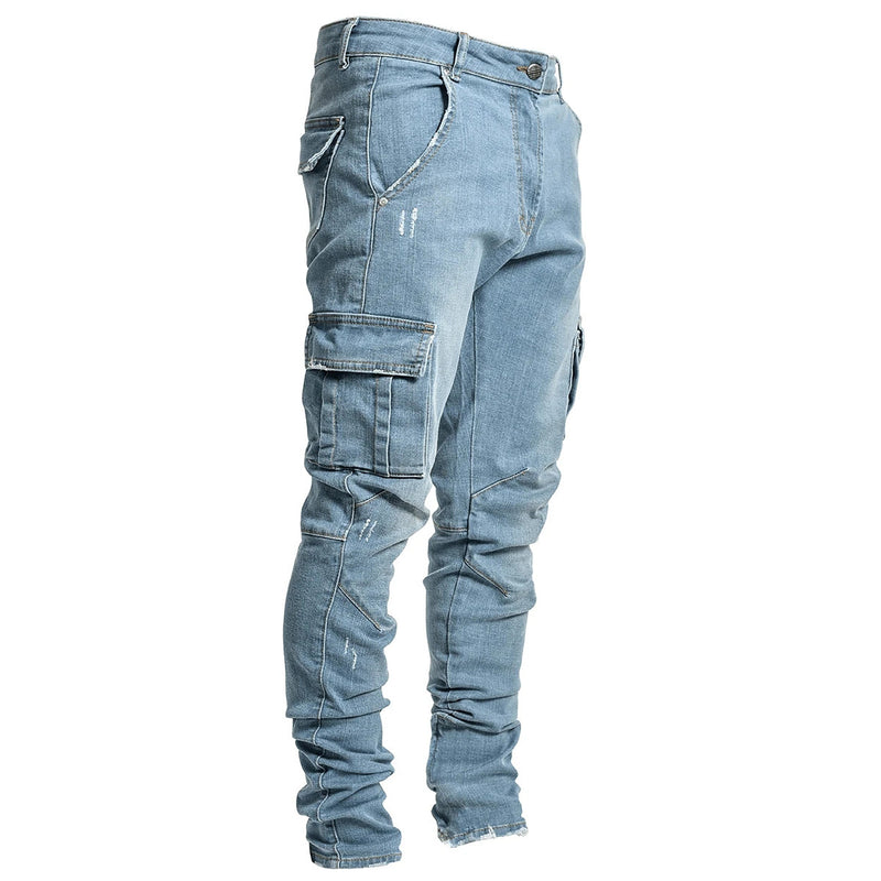 men's multi-pocket denim jeans, view 3 - MRSLM