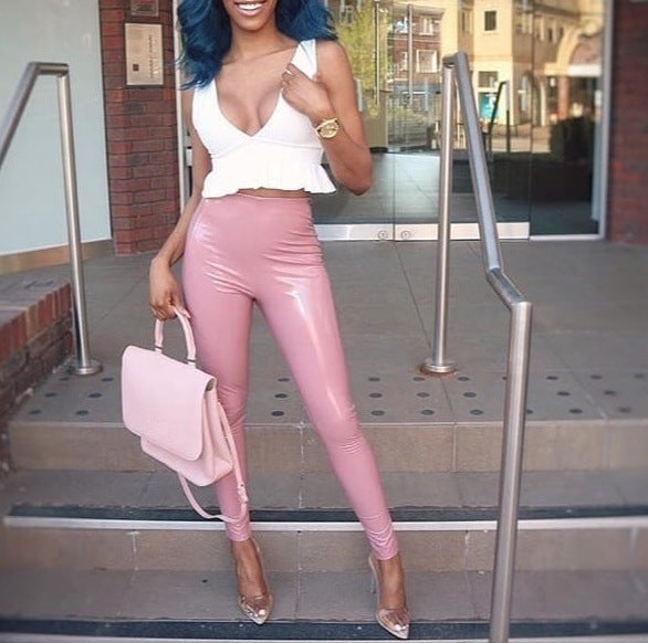 Women's Shiny Faux Leather Leggings Plus Size