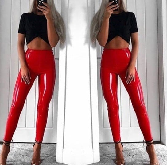 Women's Shiny Faux Leather Leggings Plus Size