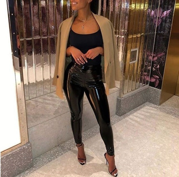 Women's Shiny Faux Leather Leggings Plus Size