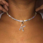 Rhinestone initial letter pendant necklace, view 4 - MRSLM