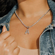 Rhinestone initial letter pendant necklace, view 6 - MRSLM