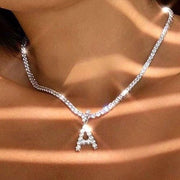 Rhinestone initial letter pendant necklace - MRSLM