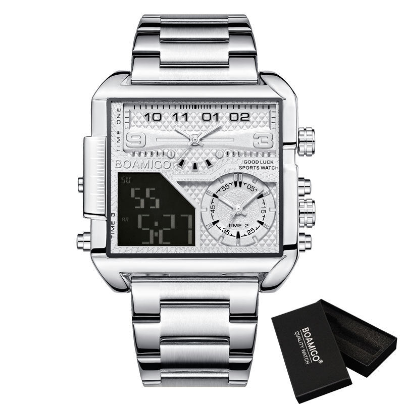 men's square steel watch, view 3 - MRSLM