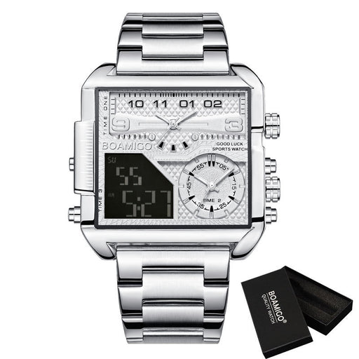 men's square steel watch, view 3 - MRSLM