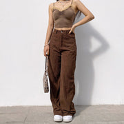 high waist corduroy straight pants, view 2 - MRSLM