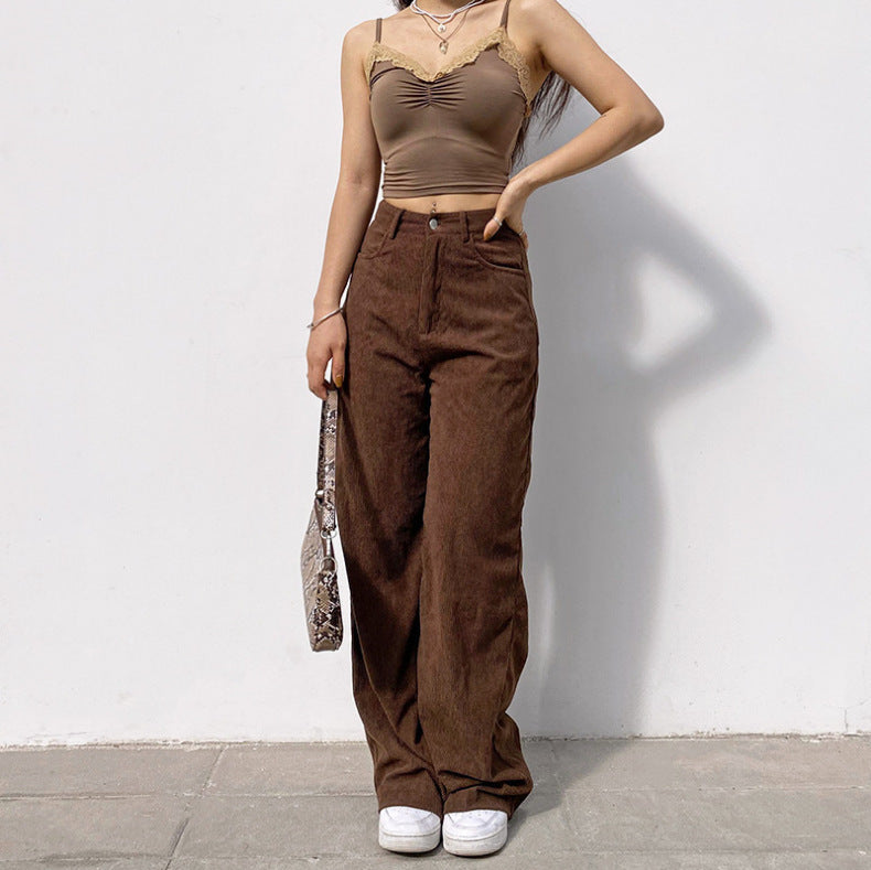 high waist corduroy straight pants, view 2 - MRSLM