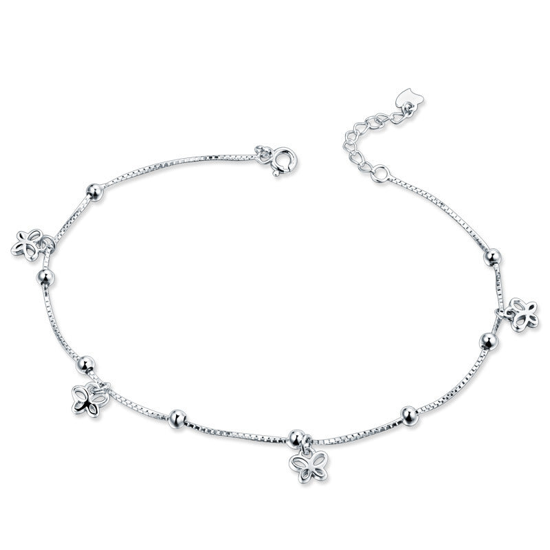 silver butterfly anklet, view 5 - MRSLM