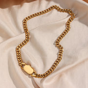 metal buckle thick chain necklace, view 4 - MRSLM
