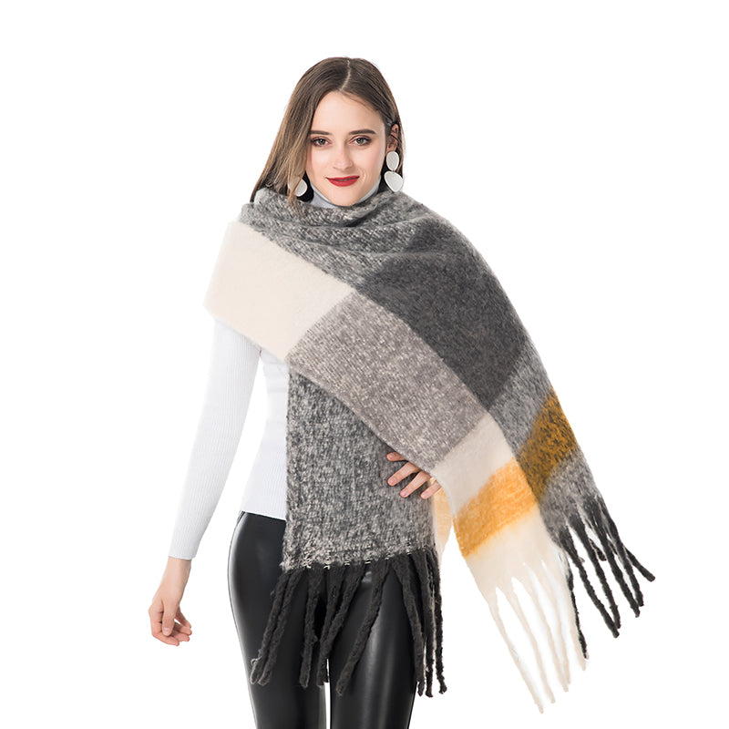 Check Print Fringed Imitation Cashmere Scarf