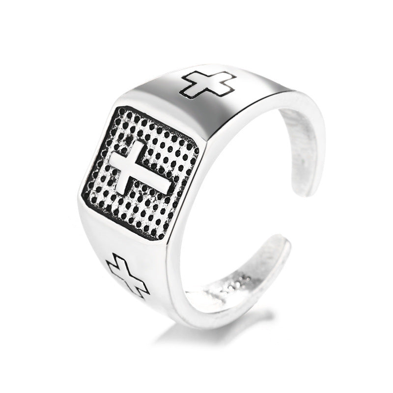 s925 silver cross marcasite punk men's ring, view 7 - MRSLM