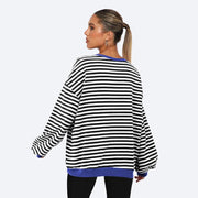 women's patchwork striped loose sweatshirt, view 9 - MRSLM