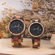 retro wooden quartz couple watch, view 2 - MRSLM