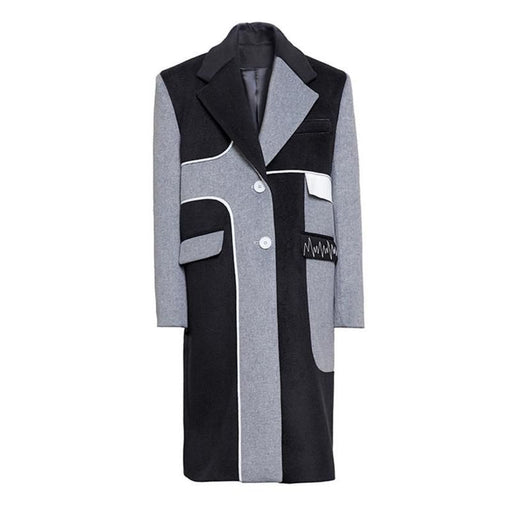 woolen contrast color coat, view 2 - MRSLM