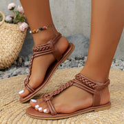 woven t-strap roman sandals, view 3 - MRSLM
