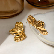 18k gold plated three petal stud earrings, view 7 - MRSLM