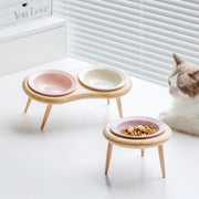 Elevated ceramic pet bowls with wooden stand, view 20 - MRSLM