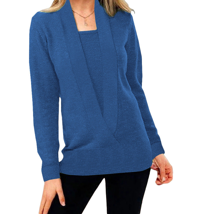women's knitted deep v-neck long sleeve sweater, view 7 - MRSLM