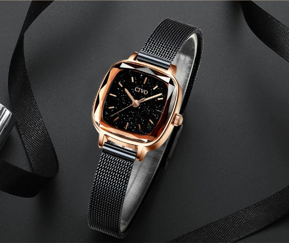 square ladies mesh band watch, view 7 - MRSLM