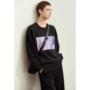 minimalist abstract print embroidered pullover sweatshirt, view 6 - MRSLM