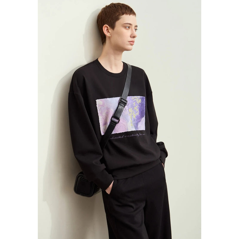 minimalist abstract print embroidered pullover sweatshirt, view 6 - MRSLM