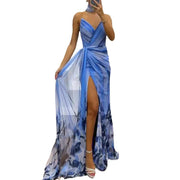 summer sleeveless elegant slit print dress, view 4 - MRSLM