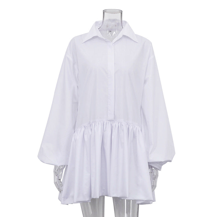 White puff sleeve shirt dress, view 3 - MRSLM