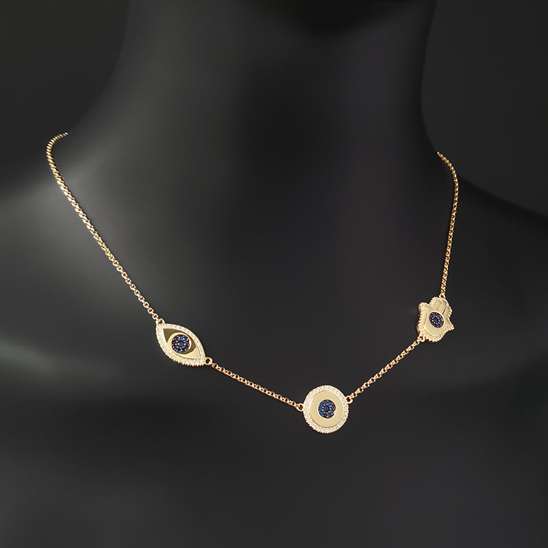 lucky eye gold necklace, view 2 - MRSLM