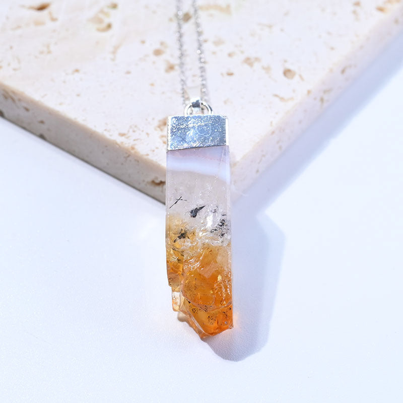 Yellow crystal rectangle pendant necklace, view 10 - MRSLM