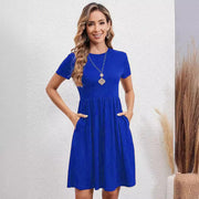 elastic waist short sleeve dress, view 4 - MRSLM