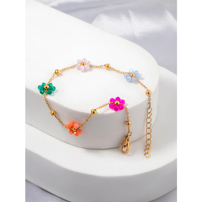 colorful flower beaded steel bracelet, view 2 - MRSLM