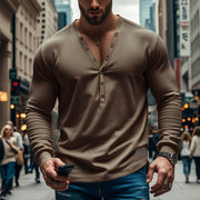 men's slim fit buttoned V-neck top, view 10 - MRSLM