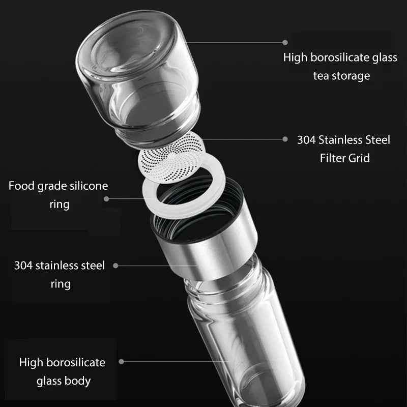 insulated glass water bottle with tea infuser, view 6 - MRSLM