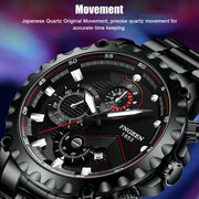 men's black stainless steel luminous quartz watch, view 10 - MRSLM