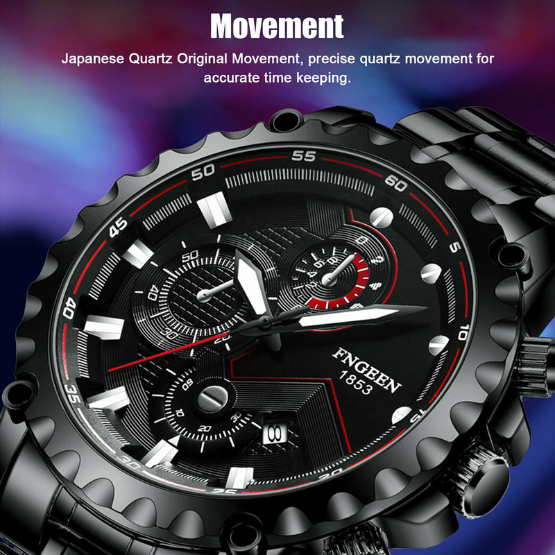 men's black stainless steel luminous quartz watch, view 10 - MRSLM