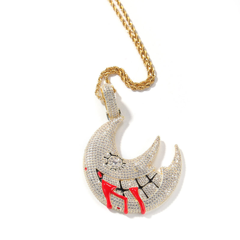moon pendant hip hop necklace, view 5 - MRSLM