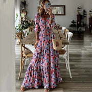 women's v-neck printed swing long dress, view 8 - MRSLM
