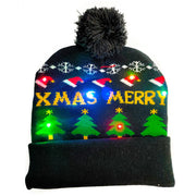 Light-up LED Christmas knit beanie with pom-pom, view 11 - MRSLM