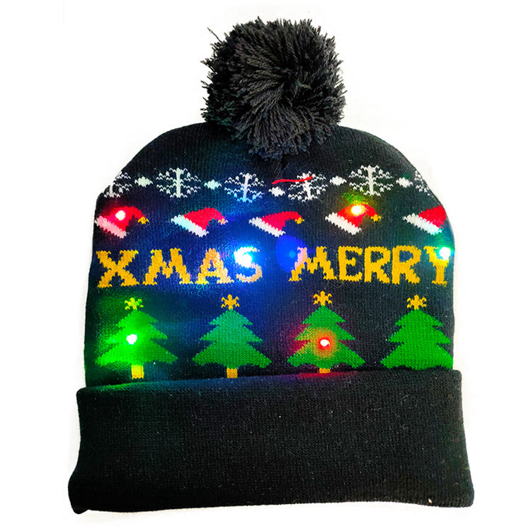 Light-up LED Christmas knit beanie with pom-pom, view 11 - MRSLM