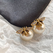 women's vintage pearl bee earrings, view 2 - MRSLM