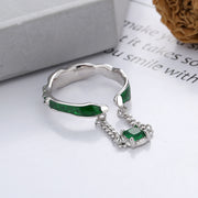 sterling silver green glaze chain zircon ring, view 7 - MRSLM