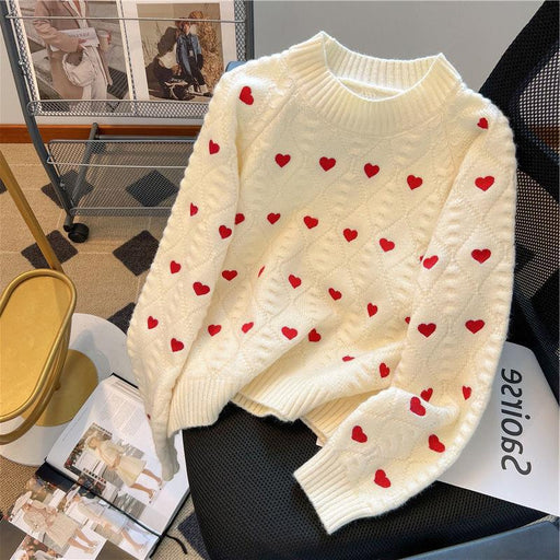 Women's heart cable-knit pullover sweater - MRSLM