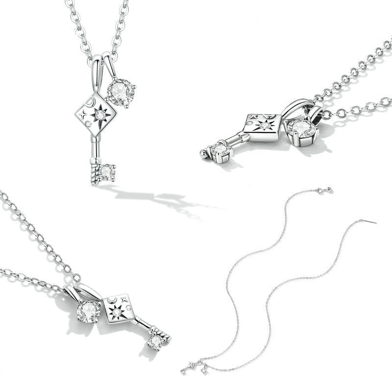 925 silver key lock necklace, view 6 - MRSLM