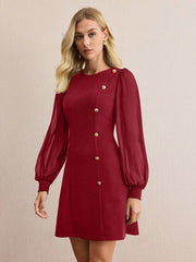 women's round neck slim long sleeve dress, view 7 - MRSLM