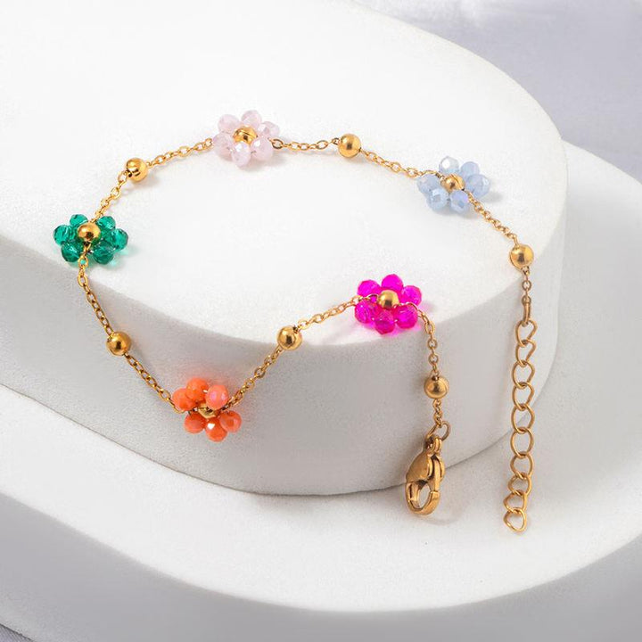 Colorful Flower Beaded Stainless Steel Bracelet