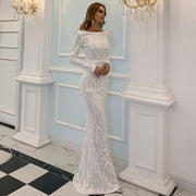 long sleeve round neck long sequin dress, view 2 - MRSLM